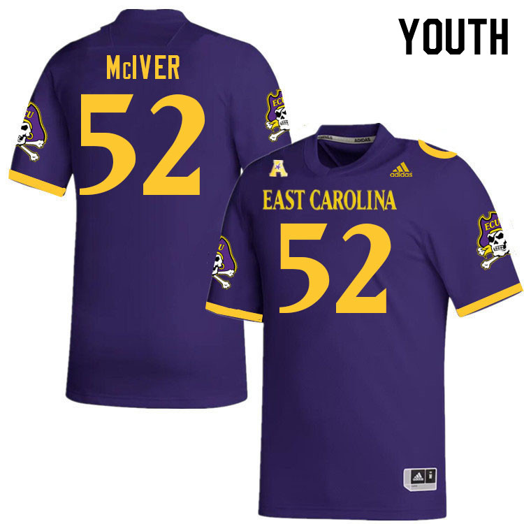 Youth #52 Xavier McIver ECU Pirates 2023 College Football Jerseys Stitched-Purple